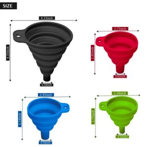 Set of 4 Silicone Collapsible Kitchen Funnel - X-Small to Large Sizes for Easy Liquid Transfer Food Grade Silicone Collapsible Gadgets (Multicolor)