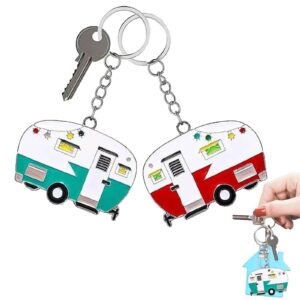 TrustBlai 2 Pack Camper Keychain Set Happy RV Camper Keyring Couples Camping Accessories for Men Women Camper Travel Trailers (red+green)