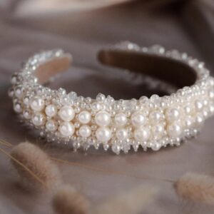 WOVOWOVO Women's Pearl Bridal Headband with Rhinestones - Elegant Hair Hoop and Hairbands Accessories for Wedding and Brides