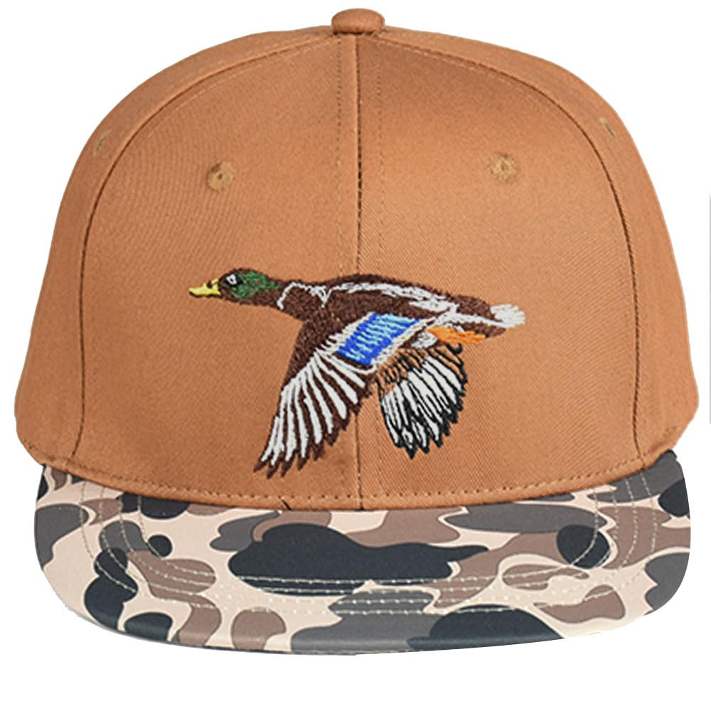 EDTREK Performance Outdoorsman Snapback Truck Hat with Flat Brim - Unique Animal Embroidery (Brown - Flying Duck)