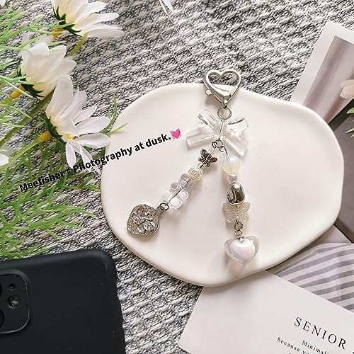 Meefisher White Bear Y2K Aesthetic Accessories Gift Keychain Cute Love Heart Keyring for Girl Women Bag Charms Pendant, Kawaii Jewelry Gifts