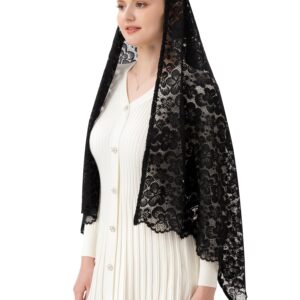 PAMOR Women Rectangular Chapel Veil Scarf Catholic Church Veils Mantilla Wrap Shawl Mass Head Covering (Black)