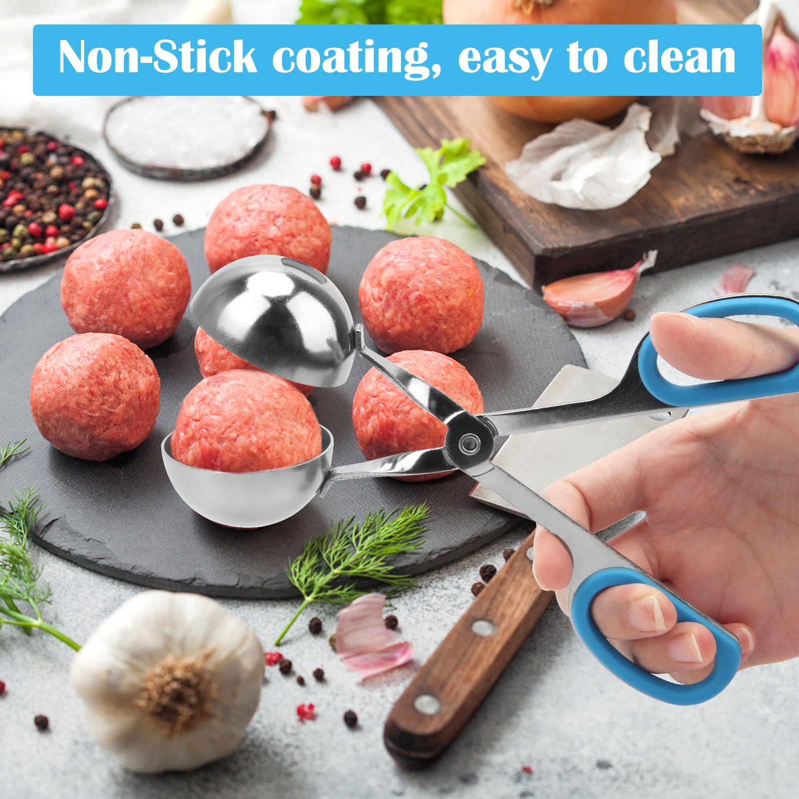 Meatball Maker, AHIER 2PCS None-stick Meatball Scoop Ball Maker with Detachable Anti-Slip Handles, Stainless Steel Meat Baller Cake Pop Scoop for Kitchen (1.38"&1.78")