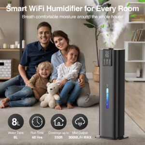 Honovos Smart Humidifiers Large Room Bedroom Home, 2.11Gal(8L) Quiet Top Fill Cool Mist Humidifier, Smart App & Remote Control, 3 Speed Humidifier with 360° Nozzle, Humidity Setting for Baby Office