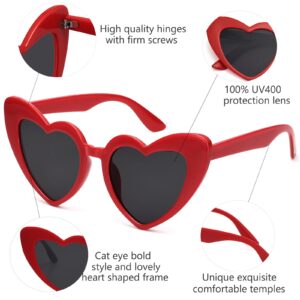 LIKSMU Heart Sunglasses for Women Trendy Cat Eye Love Shaped Sunglasses Vintage Lovely Shades Retro Cute Sun Glasses Party Favors Music Concert Red