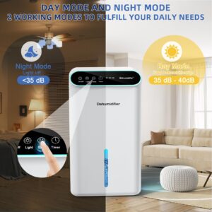 Dehumidifiers for Home, Up to 800 Sq.ft, 86oz Water Tank, Dehumidifiers for Bedroom with Essential Oil Diffuser, 7 Color LED Light, 24H Timer, Auto Shut-off, Ideal for Bathroom Basement Closet RV