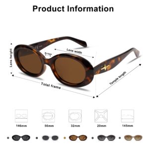 SOJOS Small Retro Oval Polarized Sunglasses for Women Men 90s Vintage Small Face UV400 Protection Tiny Sun Glasses SJ2286 Leopard Brown