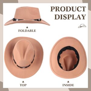 Toulite 5 Pieces Cowboy Hats for Women Men Bulk Classic Western Cowboy Hat Men Felt Wide Brim Cowgirl Hats Women Belt Buckle Panama Hat for Adults Kids