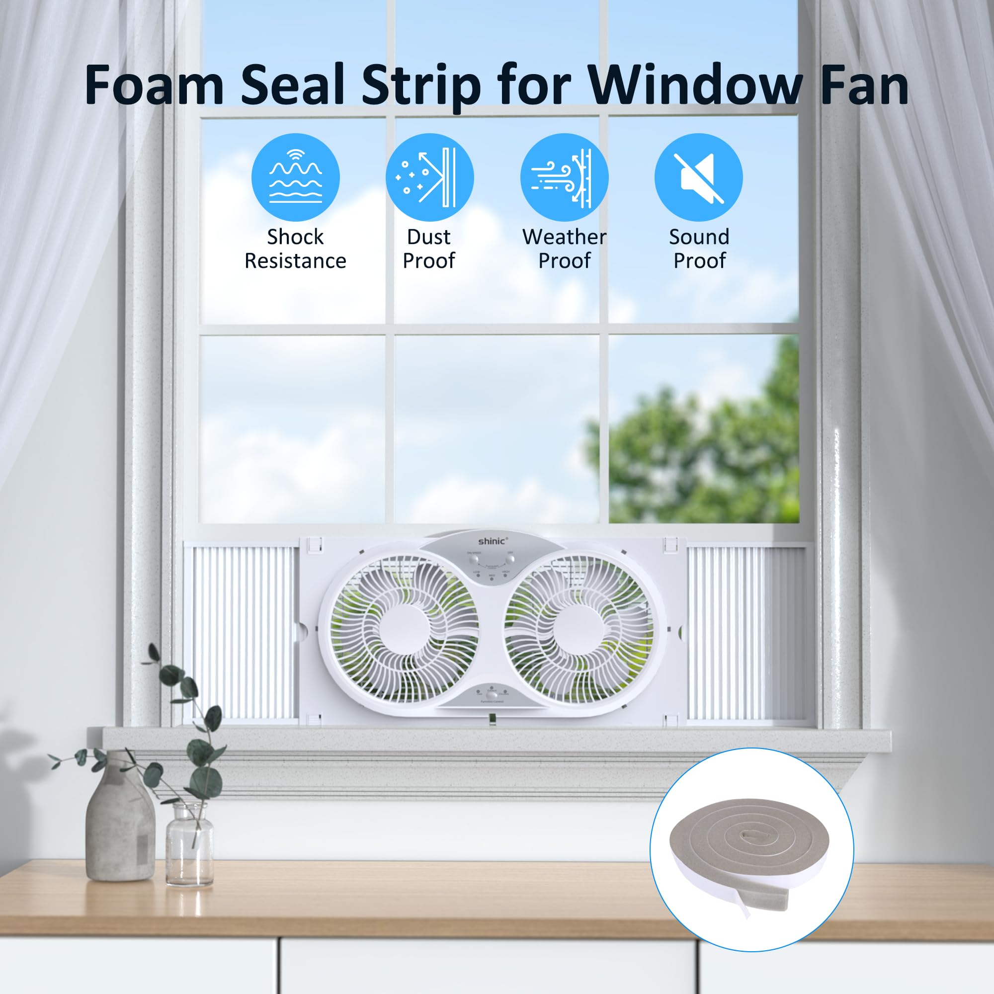 shinic 9" Twin Window Fan with Remote Control,Reversible Airflow,Removable Cover,3 Speeds, 3 Modes, Expandable Panels (From 24" to 37"),ETL Certified, White