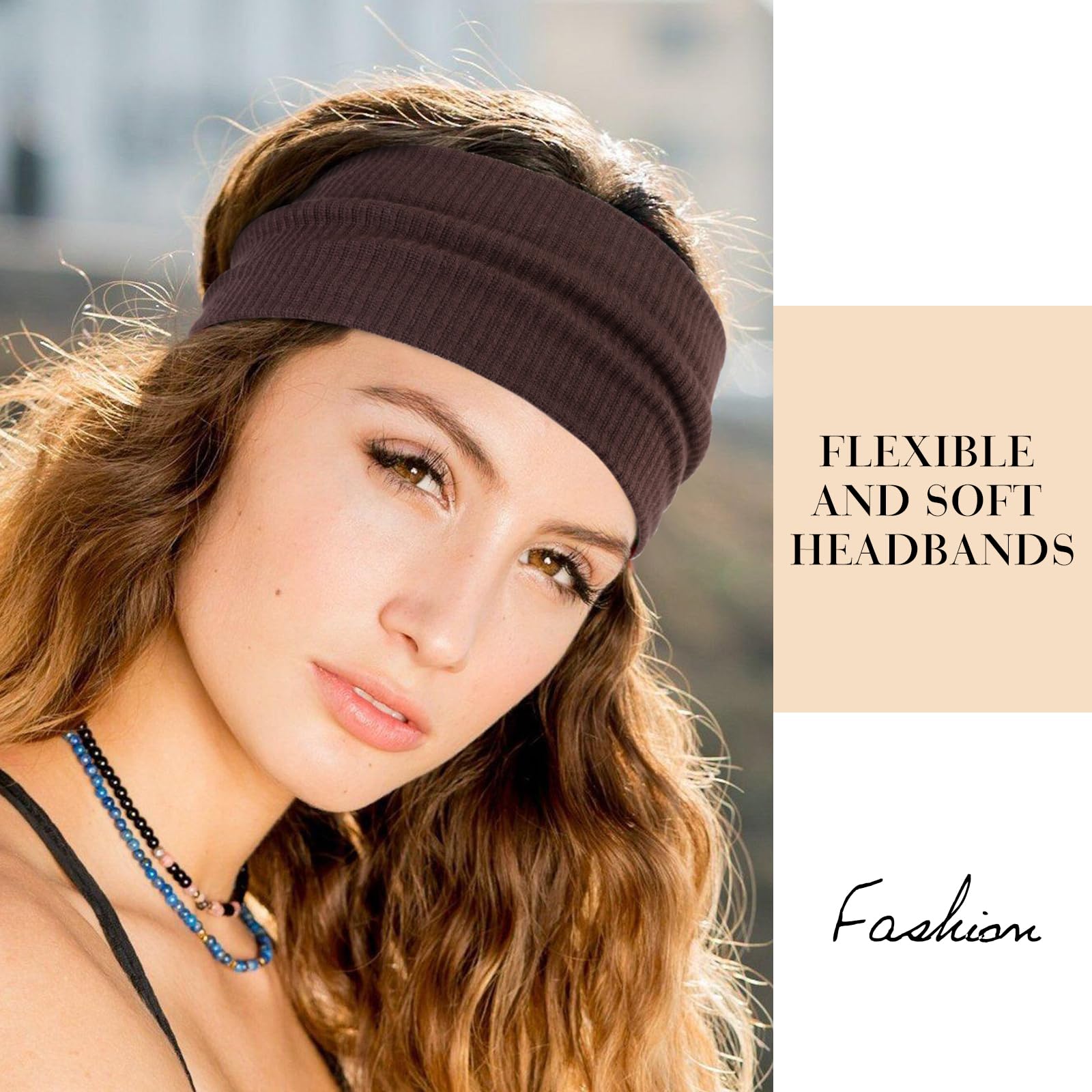 Headbands for Women Wide Non Slip Boho Head Bands Soft Elastic Thick Hairbands Fashion Workout Yoga Hair Accessories, 6 Pack