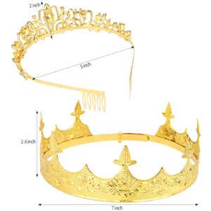 VELSCRUN 2 Pcs Crown for Men Women, Crowns for Men Metal, Gold King Queen Crown Tiaras for Women, Prince Crown Princess Tiaras for Girls, Birthday Prom Wedding Halloween Party Hair Accessories