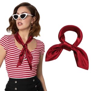 awaytr 23.6" satin neck scarf small hair scarf women silk head scarf costume bandana girls vintage handkerchief ribbon scarf (wine red)