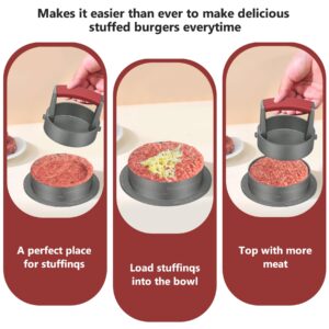 PIQUEBAR Burger Press Patty Maker 3 in 1 Stuffed Heavy Duty Hamburger Patty Maker Adjustable Burger Mold 1/2 1/3 1/4 lb Non-Stick with 100 Patty Papers