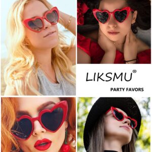 LIKSMU Heart Sunglasses for Women Trendy Cat Eye Love Shaped Sunglasses Vintage Lovely Shades Retro Cute Sun Glasses Party Favors Music Concert Red