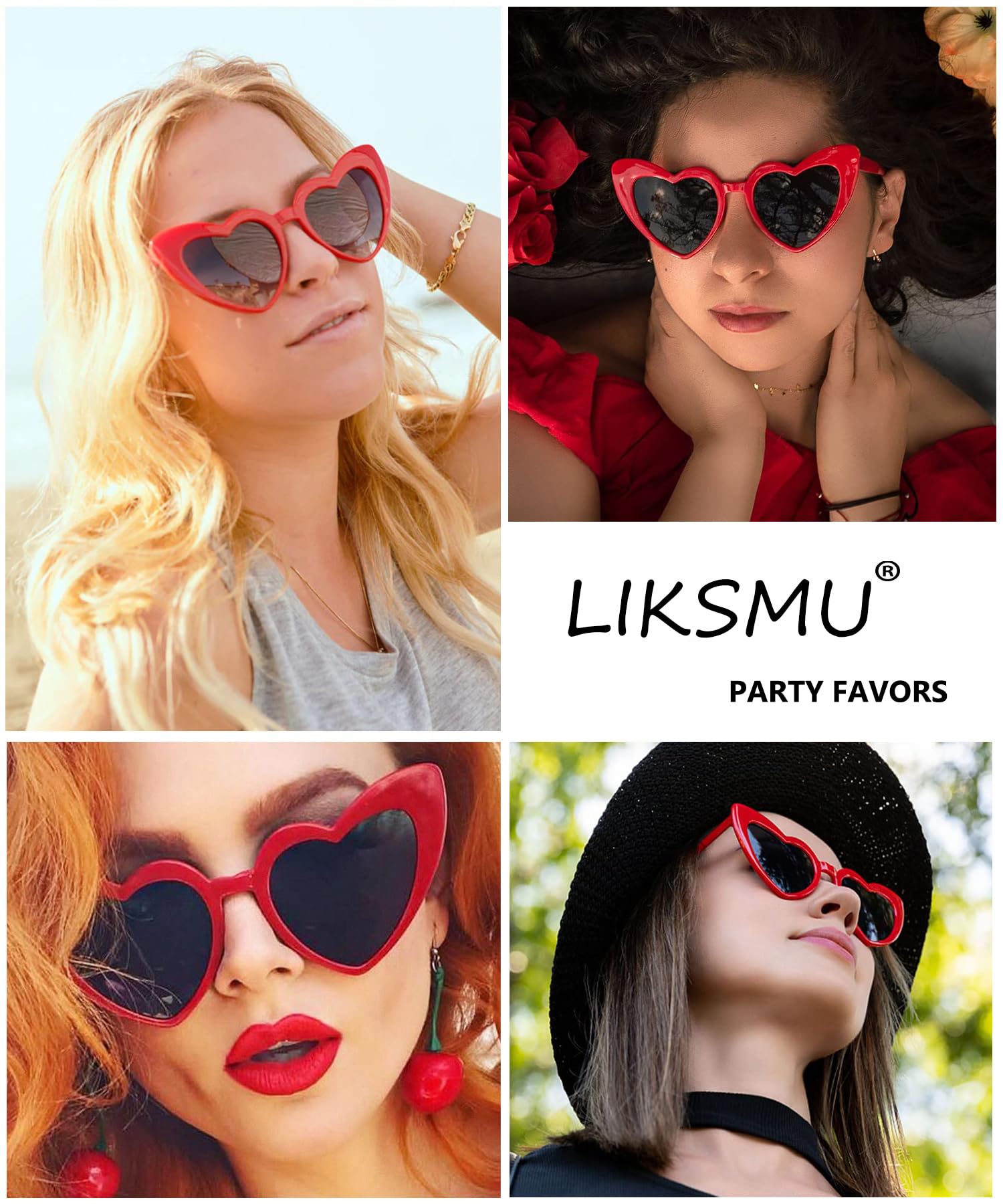 LIKSMU Heart Sunglasses for Women Trendy Cat Eye Love Shaped Sunglasses Vintage Lovely Shades Retro Cute Sun Glasses Party Favors Music Concert Red