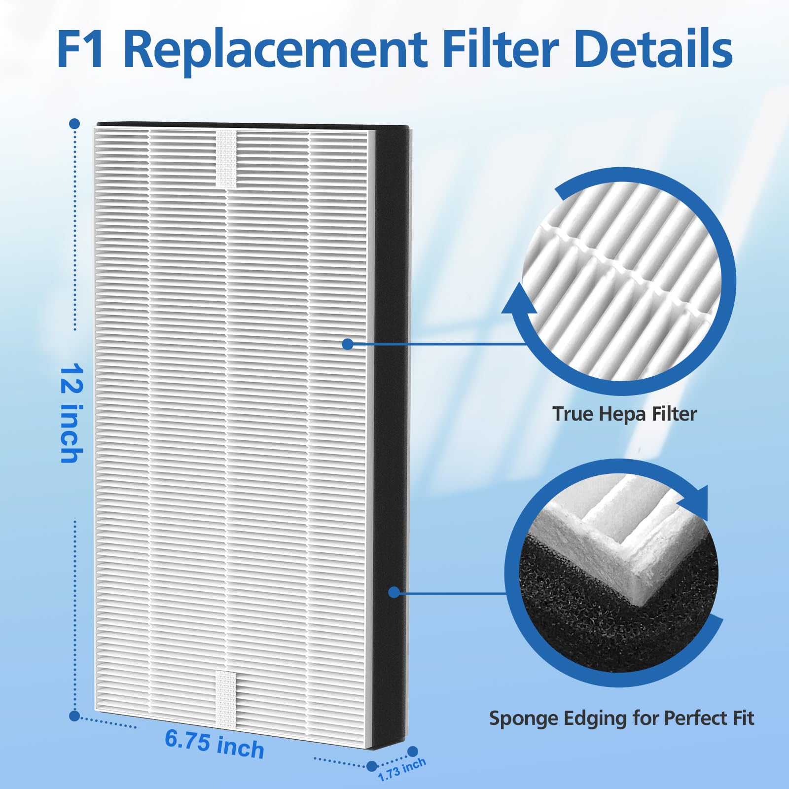 4 Pack F1 True HEPA Repalcement Filter Compatible with 3M Filtrete Room Air Purifier Models FAP-C01-F1,FAP-T02-F1, FAP-C01BA-G1, FAP-T02WA-G1, FAP-ST02W and FAP-ST02N