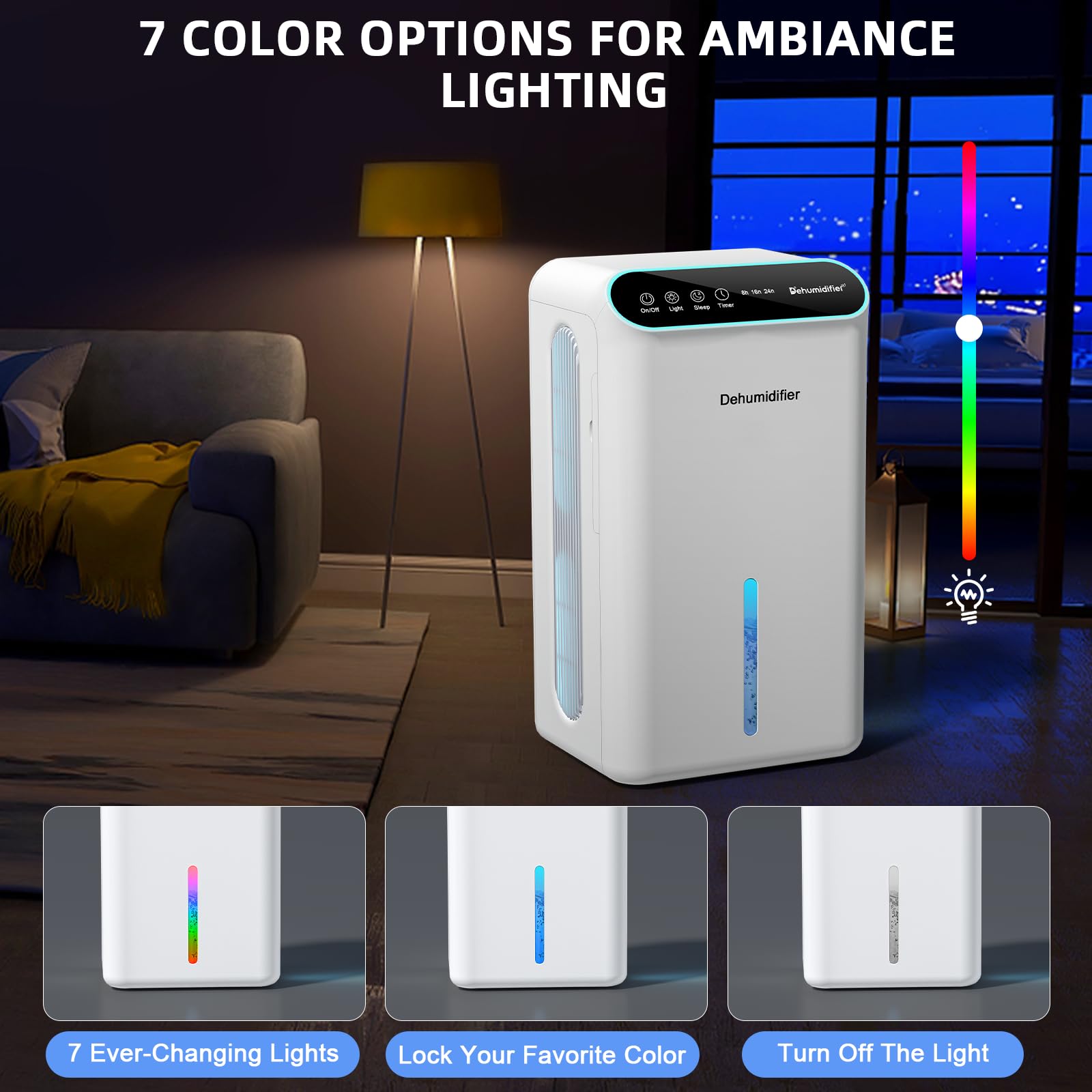 Dehumidifiers for Home, Up to 800 Sq.ft, 86oz Water Tank, Dehumidifiers for Bedroom with Essential Oil Diffuser, 7 Color LED Light, 24H Timer, Auto Shut-off, Ideal for Bathroom Basement Closet RV