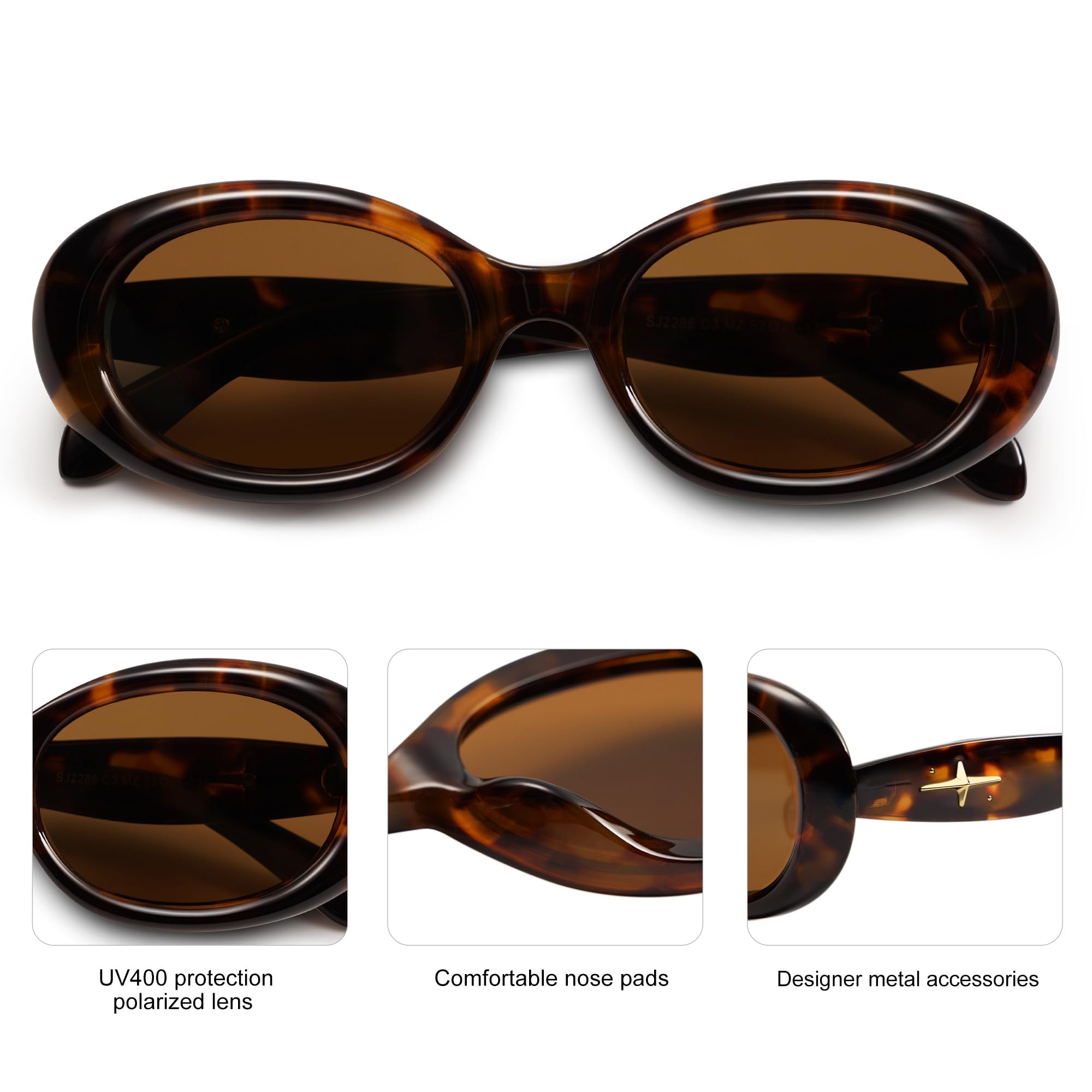 SOJOS Small Retro Oval Polarized Sunglasses for Women Men 90s Vintage Small Face UV400 Protection Tiny Sun Glasses SJ2286 Leopard Brown