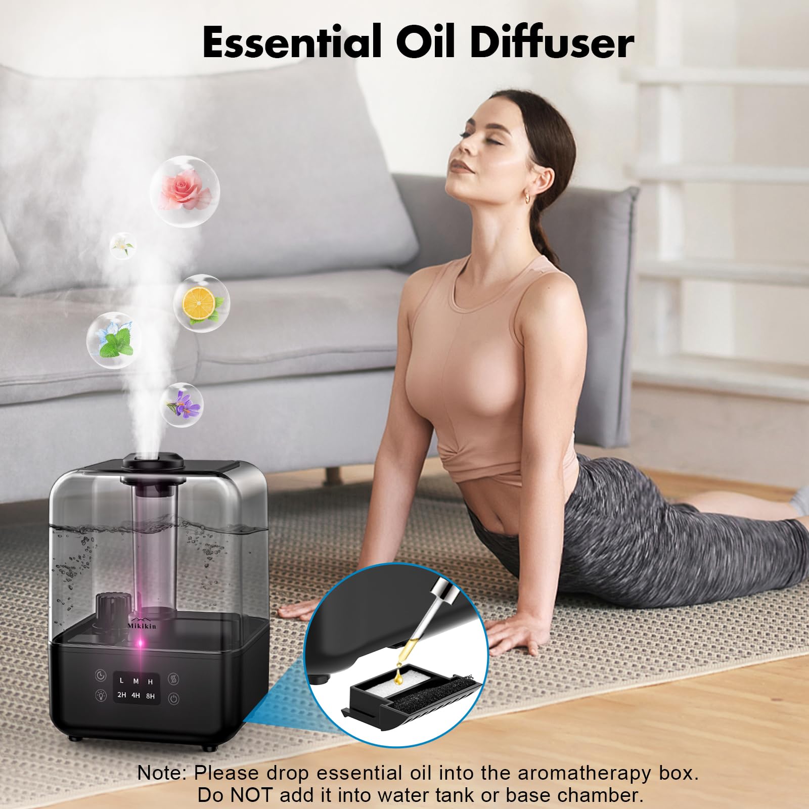 Humidifiers for Bedroom, Cool Mist Humidifiers for Large Room Home Baby, 5L Top Fill Ultrasonic Air Humidifier Quiet for Plants with Remote Control, Essential Oil Diffuser, Rotatable Nozzle - Black