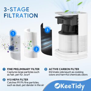 Keetidy True HEPA Replacement Filters for MA Air Purifier 14/14W/14B models, H13 True HEPA and Activated Carbon Filters, 3 in 1 Pre-Filters, 2 Pack