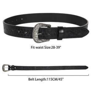 Vintage Western-Cowboy-Belt for Women Men - Carved Buckle PU Leather Waist Belts (for Waist 28"-39")