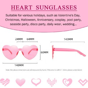 24 Pack Heart Sunglasses Rimless Heart Shaped Glasses Candy Heart Sunglasses for Women Colored Sunglasses Party Favors (Pink)