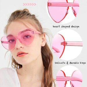 MIUSKATL 18 Pairs Heart Sunglasses, Rimless Heart Shaped Sunglasses Pack, Bulk Heart Sunglasses for Women, Colored Party glasses (Pink)