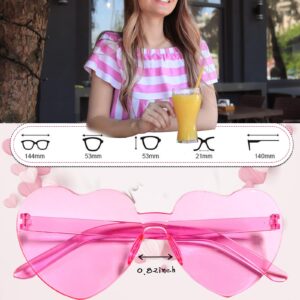 MIUSKATL 18 Pairs Heart Sunglasses, Rimless Heart Shaped Sunglasses Pack, Bulk Heart Sunglasses for Women, Colored Party glasses (Pink)