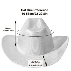 HinyBoeh Silver Space Holographic Cowboy Hat for Womens - Glitter-Western Cowboy Hat for Beach Party Music Festivals(Size:M)