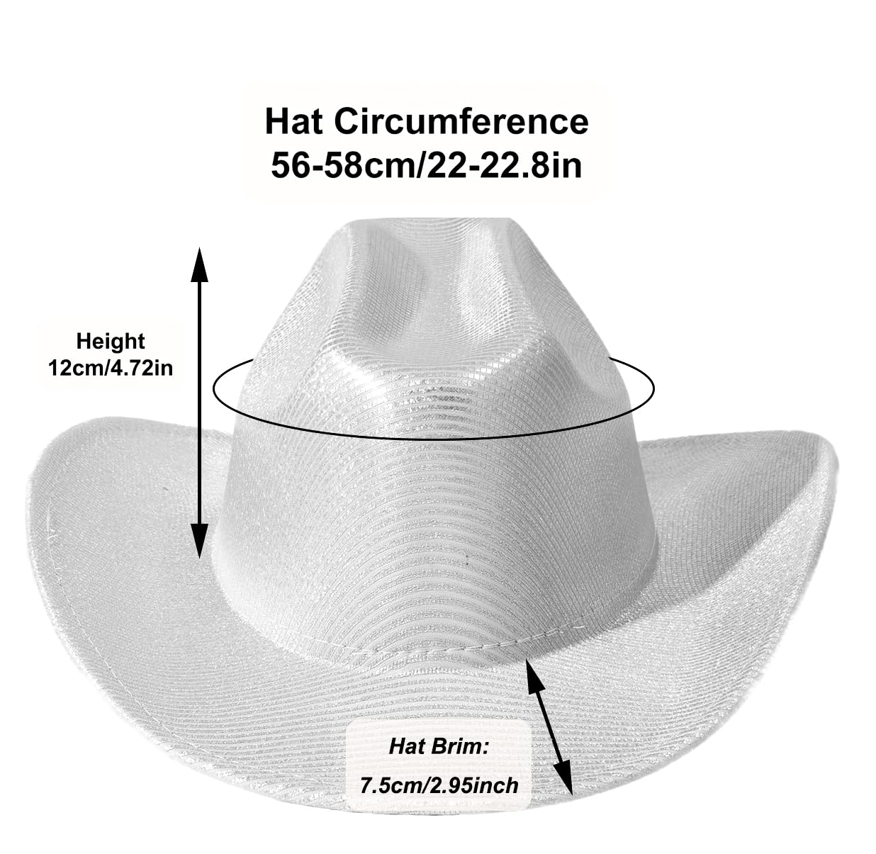 HinyBoeh Silver Space Holographic Cowboy Hat for Womens - Glitter-Western Cowboy Hat for Beach Party Music Festivals(Size:M)