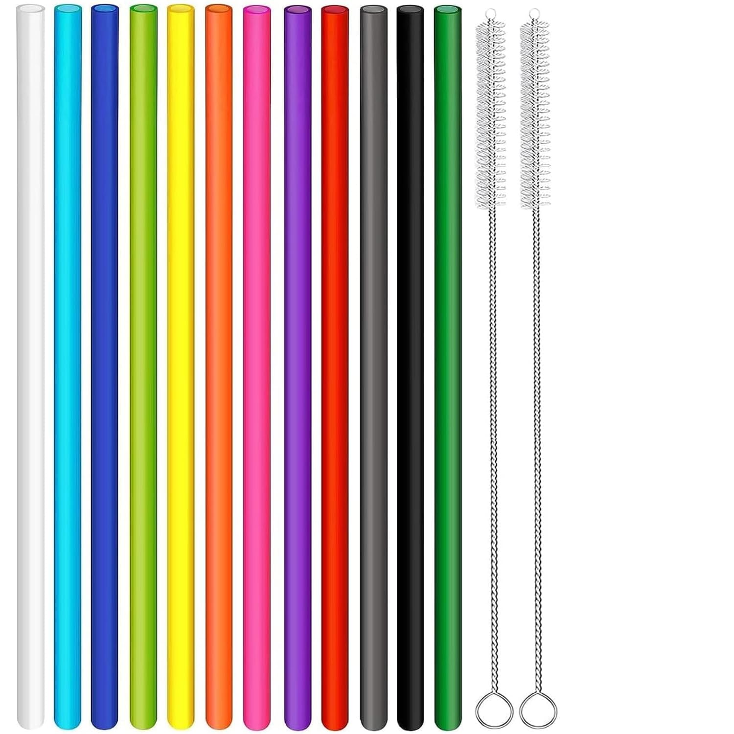 14 Pack Replacement Straws for 40 oz Stanley Adventure Travel Tumbler Cup, Reusable Straws Colored Plastic Straws with Cleaning Brush, Compatible with 40oz 30oz 20oz 14oz Stanley Water Jug, 12inch