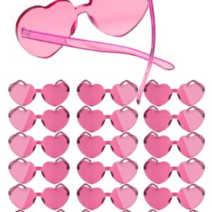 MIUSKATL 18 Pairs Heart Sunglasses, Rimless Heart Shaped Sunglasses Pack, Bulk Heart Sunglasses for Women, Colored Party glasses (Pink)