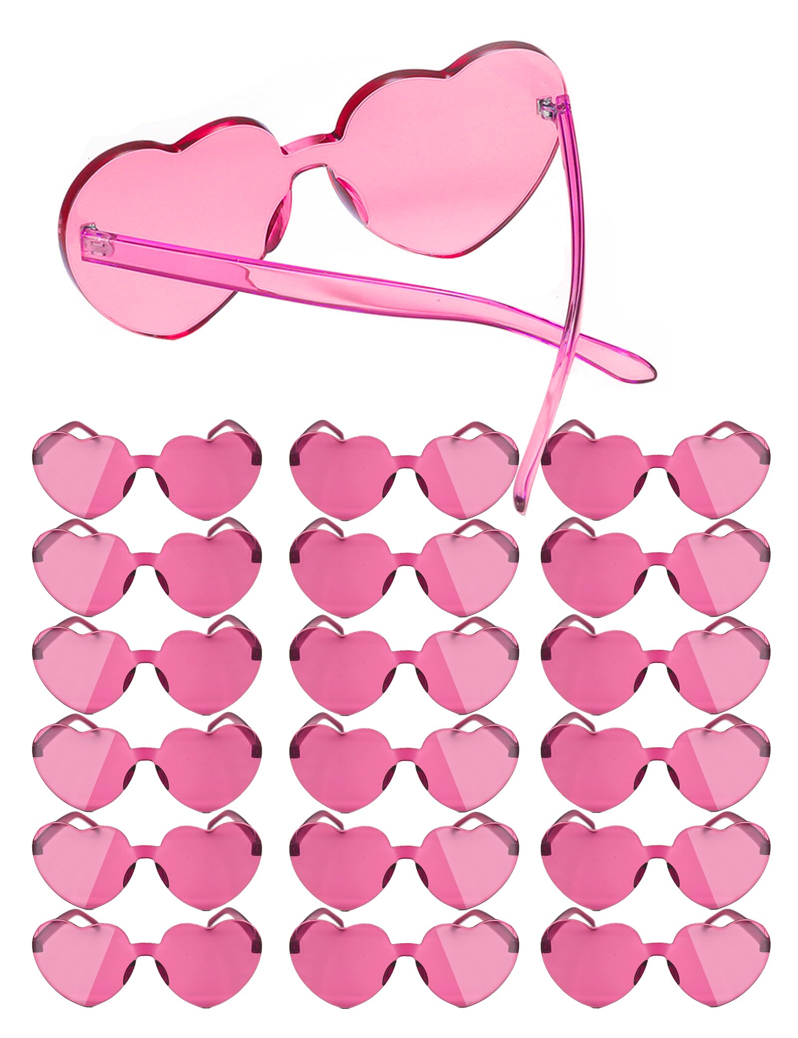 MIUSKATL 18 Pairs Heart Sunglasses, Rimless Heart Shaped Sunglasses Pack, Bulk Heart Sunglasses for Women, Colored Party glasses (Pink)