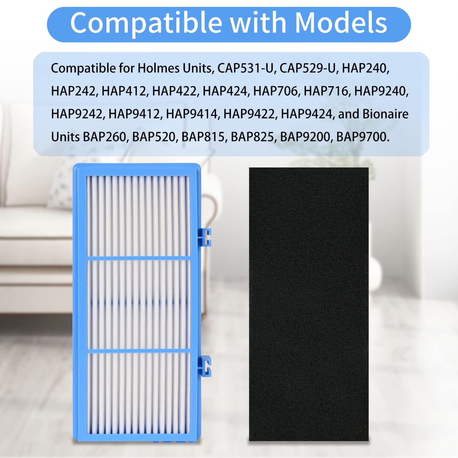 8 Pack Replacement Filters for Holmes AER1 Air Purifier Total Air Clean 2 HEPA Air Filters 6 Carbon Booster Filters Replacement Filters for HAPF30AT,HAP242 NUC