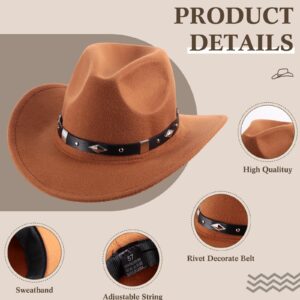 Toulite 5 Pieces Cowboy Hats for Women Men Bulk Classic Western Cowboy Hat Men Felt Wide Brim Cowgirl Hats Women Belt Buckle Panama Hat for Adults Kids