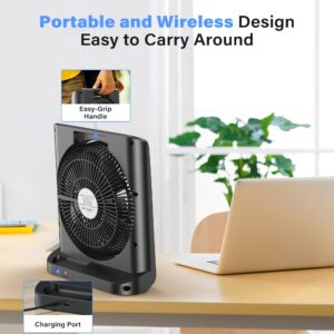 ASKPULION 10" Portable Table Fan, 210° Pivoting Quiet Air Circulator, 4 Adjustable Speeds with Strong Airflow & 8HRS Timer, Rechargeable Box Fan for Bathroom Bedroom Kitchen Office and Outdoor