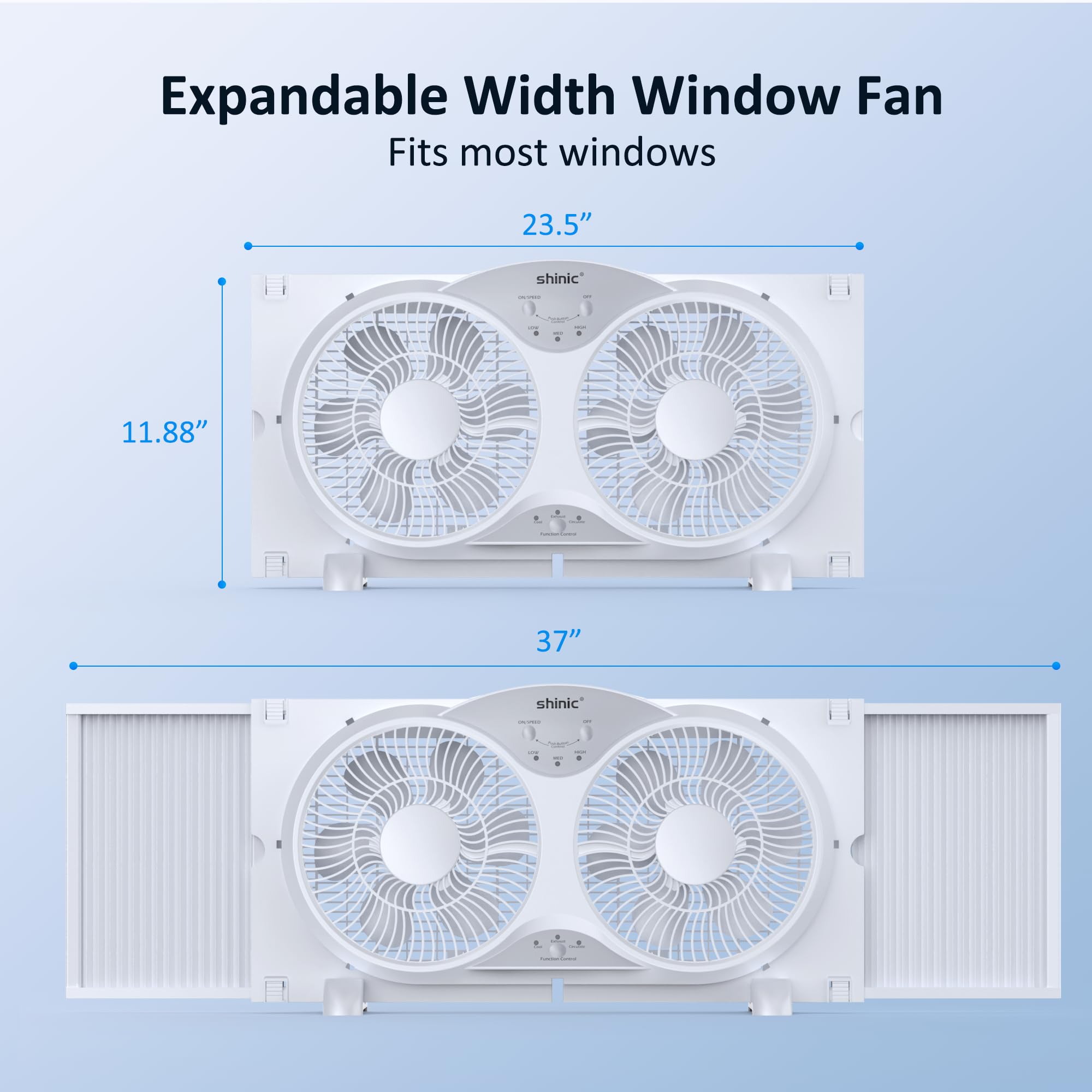 shinic 9" Twin Window Fan with Remote Control,Reversible Airflow,Removable Cover,3 Speeds, 3 Modes, Expandable Panels (From 24" to 37"),ETL Certified, White