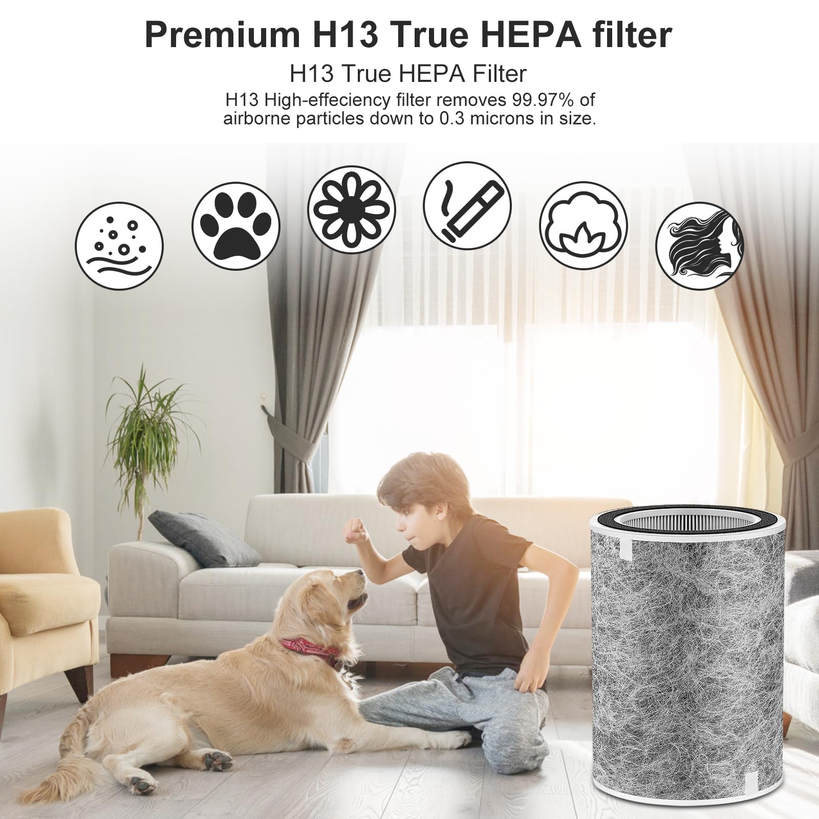 NXBHG 2 Pack HP201 Replacement Filter Compatible with Shark HP201, HP202, UA205, AP1000 and for Shark HC501, HC502 Air Purifier MAX, Absorb 99.97% Particulate, Compare Part HE2FKBASMB, HE2FKBAS.