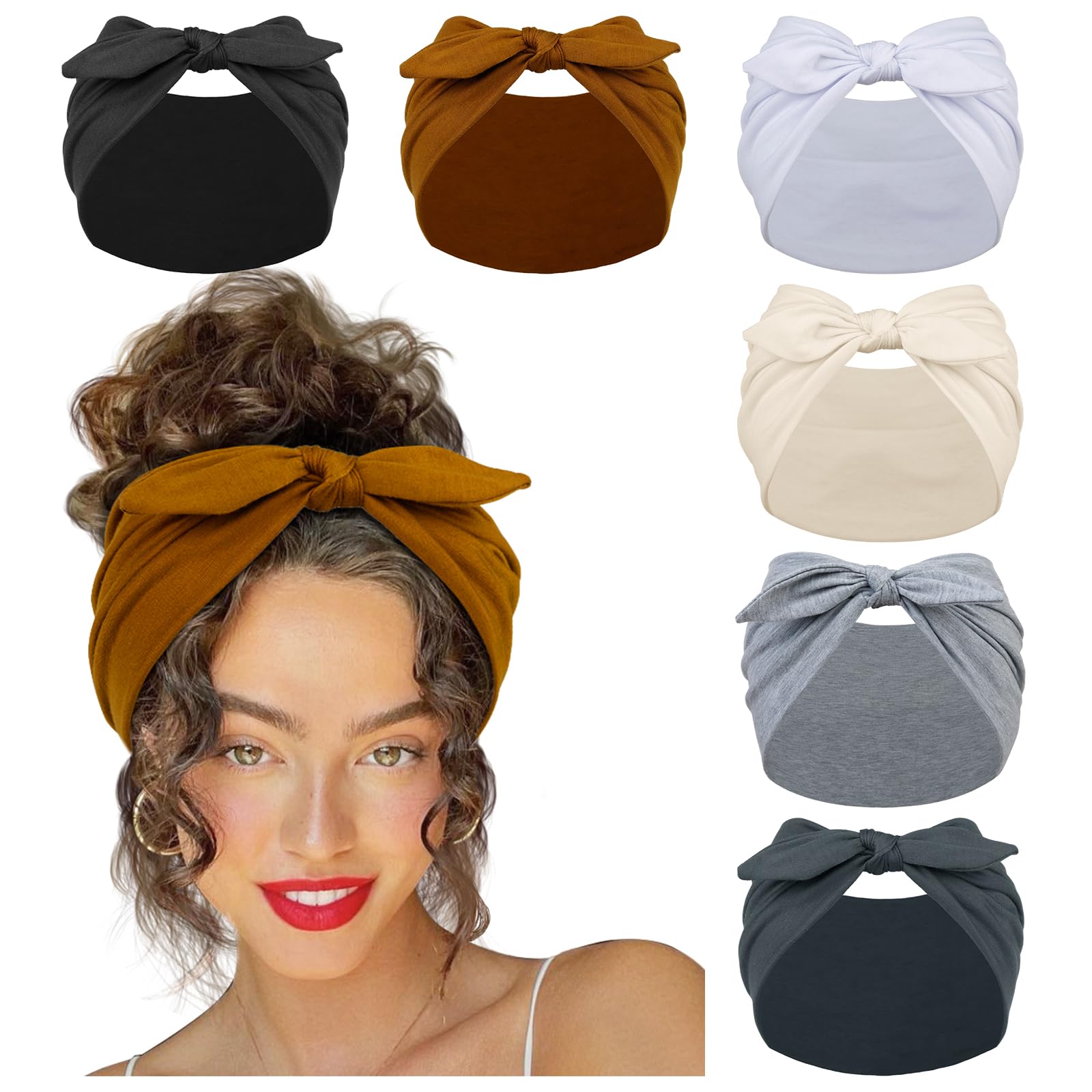 Huachi 6 Packs Bow Headbands for Women 7’’ Extra Wide Head Bands for Women’s Hair Non Slip Headwraps Workout Turban Hair Accessories