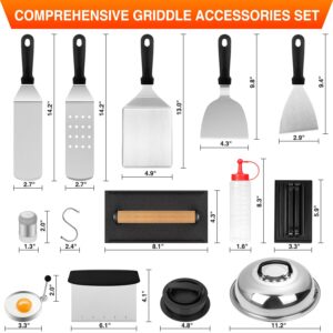 Griddle Accessories Kit, 25PCS Flat Top Grill Accessories Set for Blackstone and Camp Chef, Grill Spatula Set with Enlarged Spatulas, Basting Cover, Scraper, Carry Bag for Outdoor BBQ