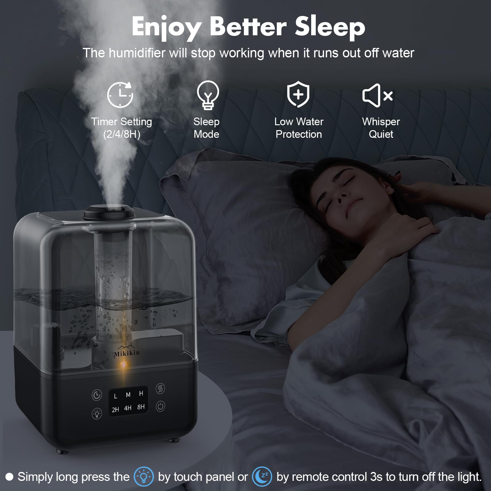 Humidifiers for Bedroom, Cool Mist Humidifiers for Large Room Home Baby, 5L Top Fill Ultrasonic Air Humidifier Quiet for Plants with Remote Control, Essential Oil Diffuser, Rotatable Nozzle - Black