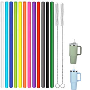 14 Pack Replacement Straws for 40 oz Stanley Adventure Travel Tumbler Cup, Reusable Straws Colored Plastic Straws with Cleaning Brush, Compatible with 40oz 30oz 20oz 14oz Stanley Water Jug, 12inch