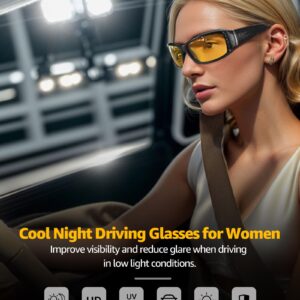 LVIOE Night Vision Pro Driving Glasses for Women Oval Anti Glare Polarized Astigmatism Yellow Glasses for Night Driving N010