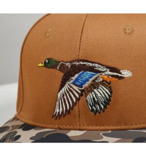 EDTREK Performance Outdoorsman Snapback Truck Hat with Flat Brim - Unique Animal Embroidery (Brown - Flying Duck)