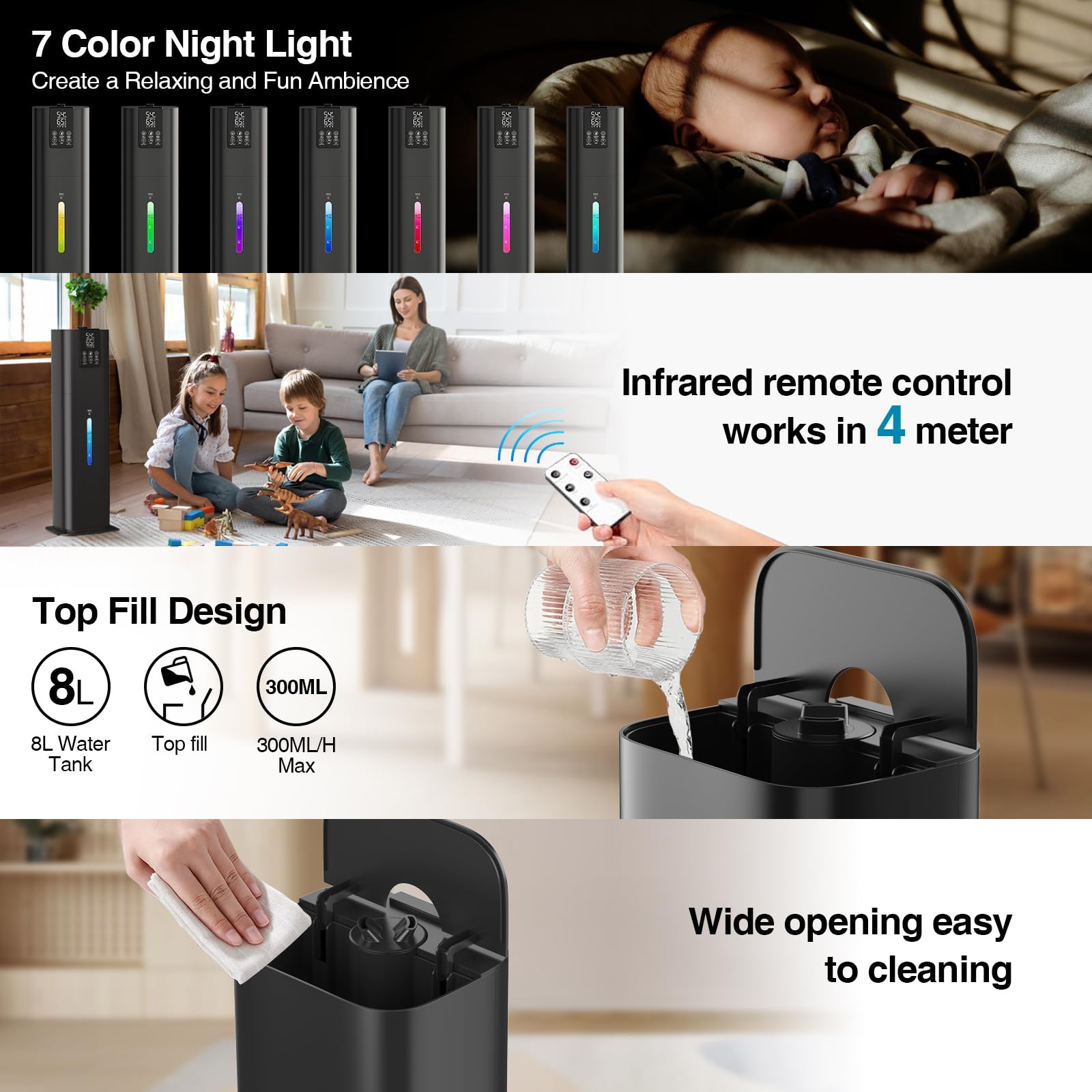 Honovos Smart Humidifiers Large Room Bedroom Home, 2.11Gal(8L) Quiet Top Fill Cool Mist Humidifier, Smart App & Remote Control, 3 Speed Humidifier with 360° Nozzle, Humidity Setting for Baby Office