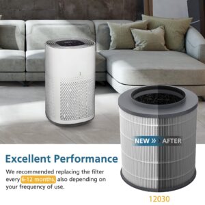 2 PACK True HEPA Replacement Filter Compatible with Clorox 11030 & 11031 Air Purifier, Medium Room up to 1,000 Sq. Ft. 3-in-1 H13 True HEPA Filter (12030)