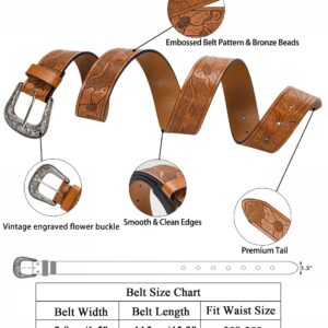 UTOWO Adjustable Vintage Western-Belts for Women Men - Engraved Buckle Cowgirl-Cowboy-Belt for Jeans fit 28-38" waist