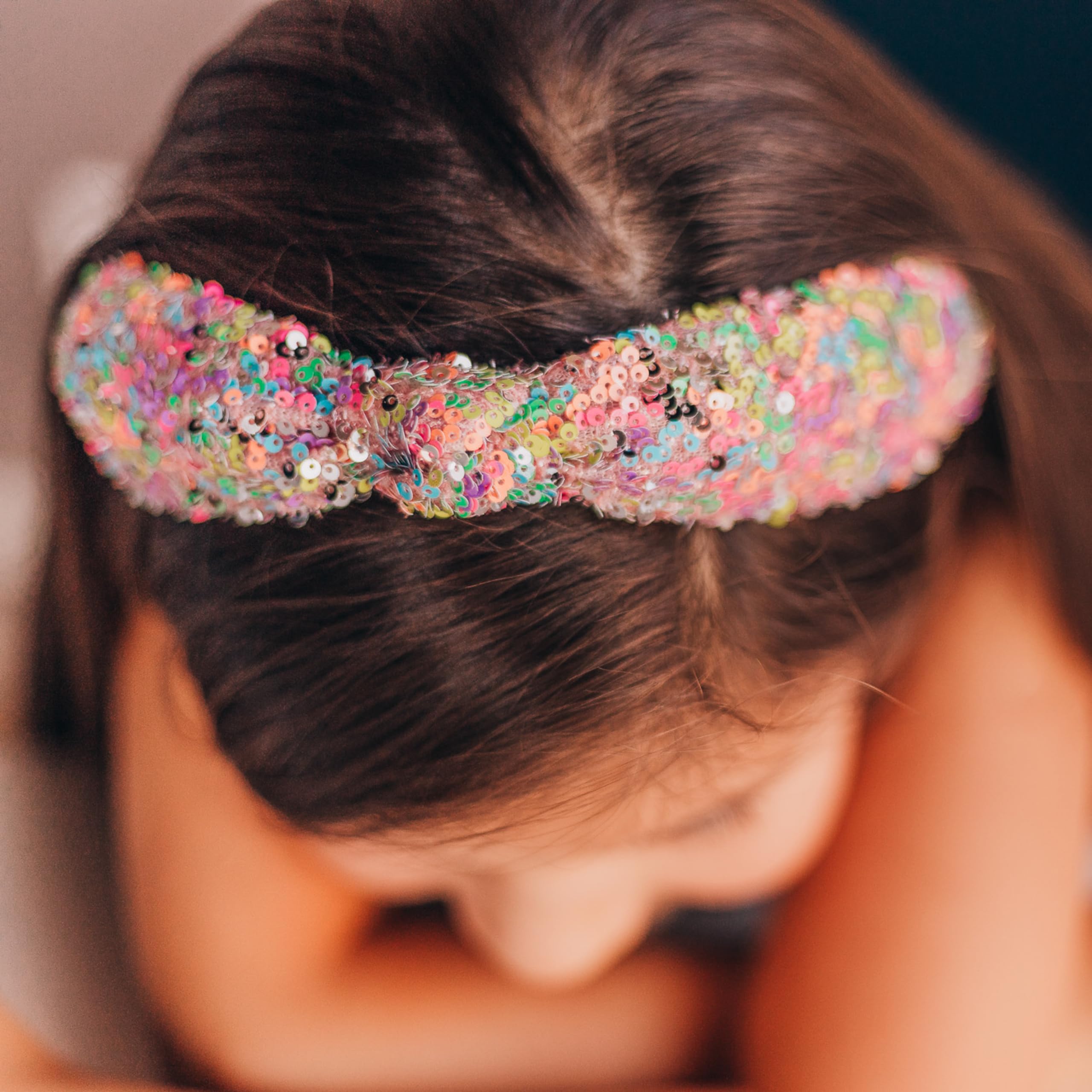 FROG SAC Sequin Knot Headband for Girls, Rainbow Knotted Hair Bands Accessories for Kids, Sparkly Iridescent Little Girl Headbands, Cute Sequined Hairbands for Tweens Back to School