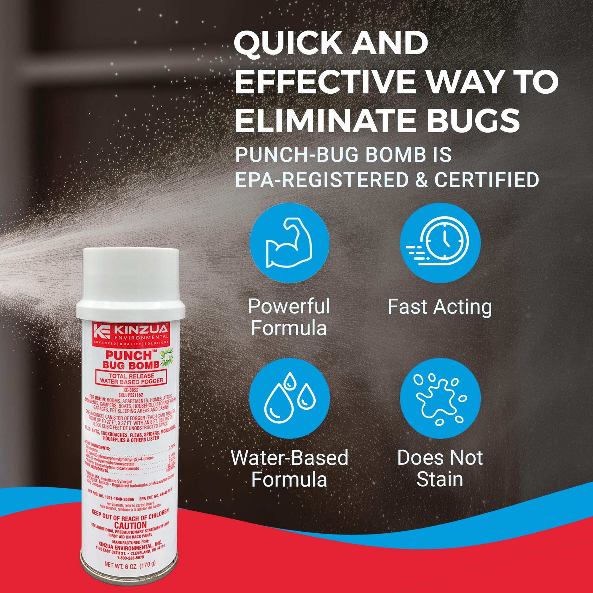 Kinzua Environmental Punch Bug Bomb, Insect Fogger Kills All Mosquito, Cockroach, Flea, Ant, Spider & More, Insect Foggers for Indoor & Outdoor Use, Non-Staining, Water-Base Formula, 6 oz, Pack of 3