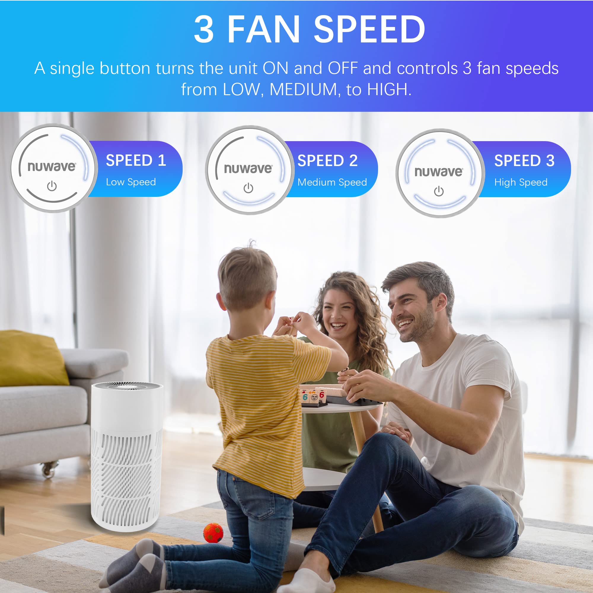 Nuwave Air Purifiers for Home Large Room Up to 857ft², XXL H13 True HEPA Air Purifier for Bedroom 17dB, 3 Fan Speeds, 0.3 Microns, Remove 99.97% of Airborne Dust, Smoke, Pollen, Pet Hair, Odor